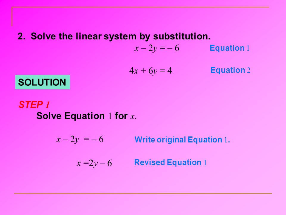 2. Solve the linear system by substitution.