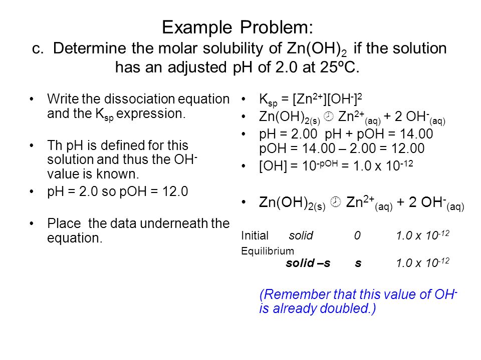 K Sp An Overview With Objectives And Examples Be Sure To Review 31 Example Problem C Determine The Molar Solubility