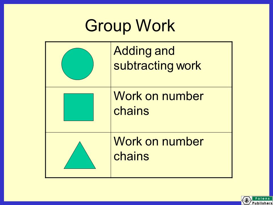 Group Work Adding and subtracting work Work on number chains