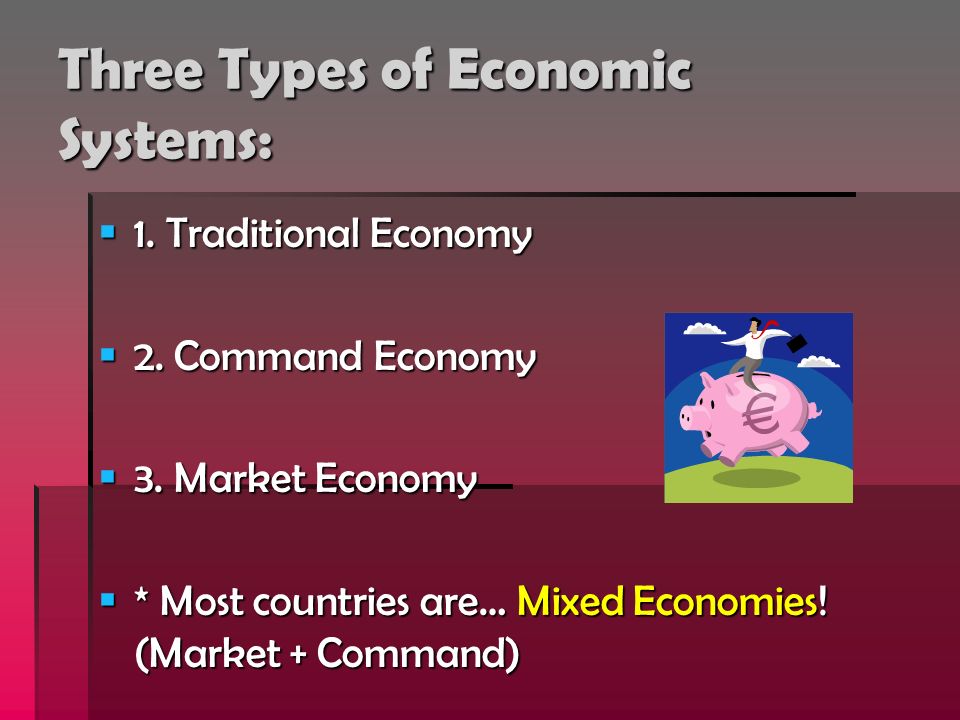 Three Types of Economic Systems:  1. Traditional Economy  2.