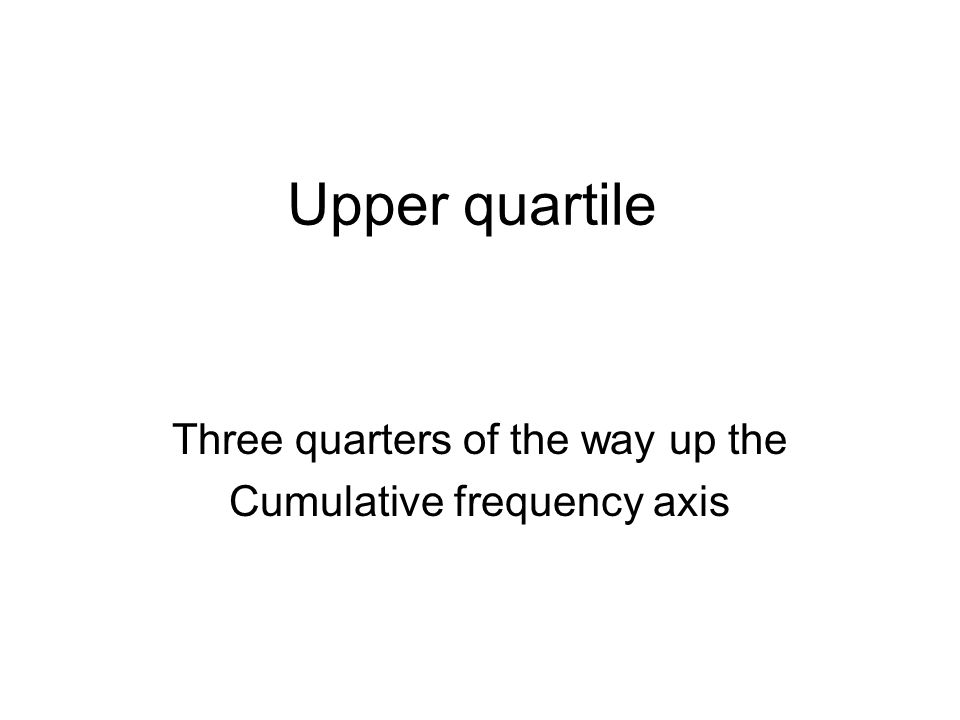 Upper quartile Three quarters of the way up the Cumulative frequency axis