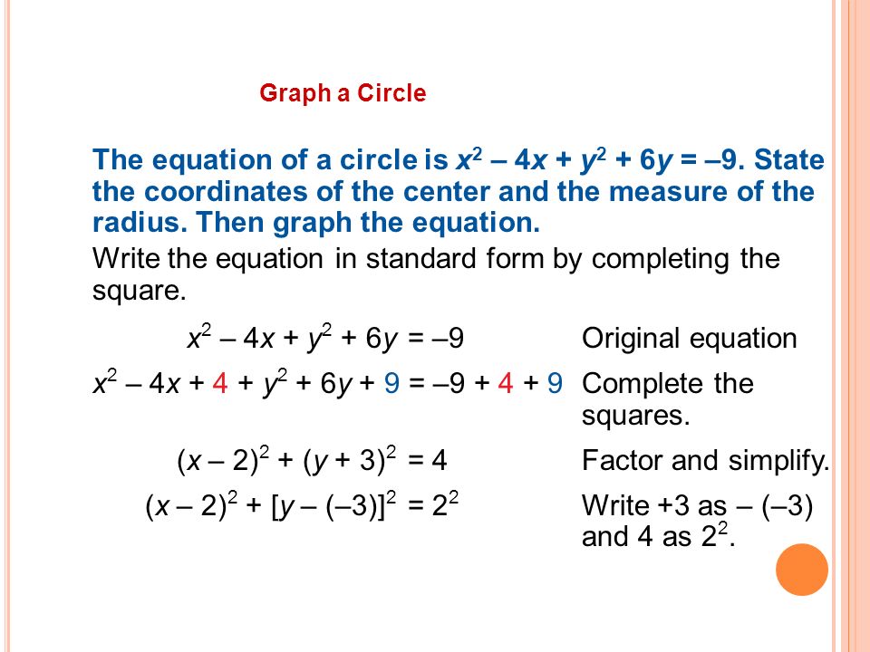 Write An Equation Using The Center And Radius A Graph A Circle The Equation Of Is X 2 4x Y