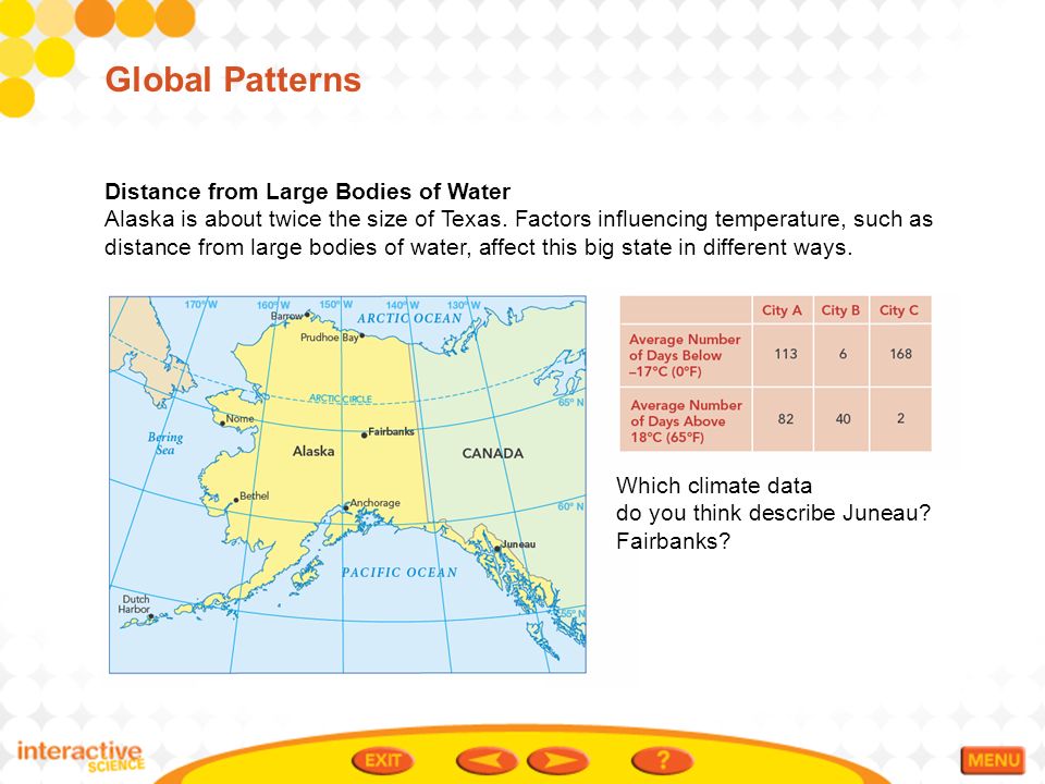 How do large bodies of water affect climate?