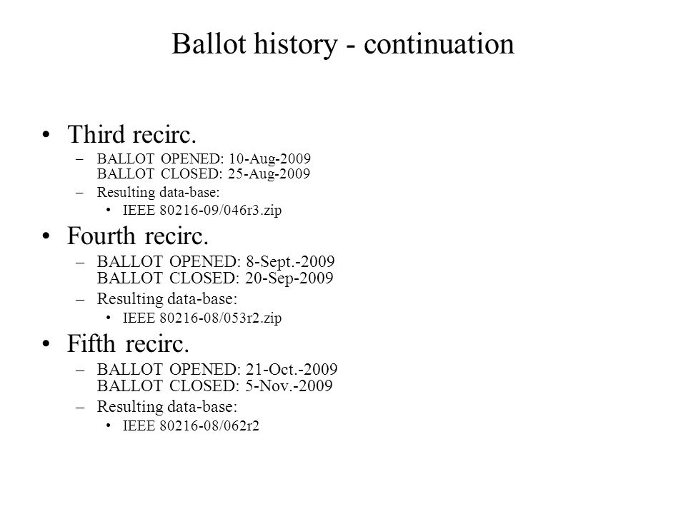 Ballot history - continuation Third recirc.