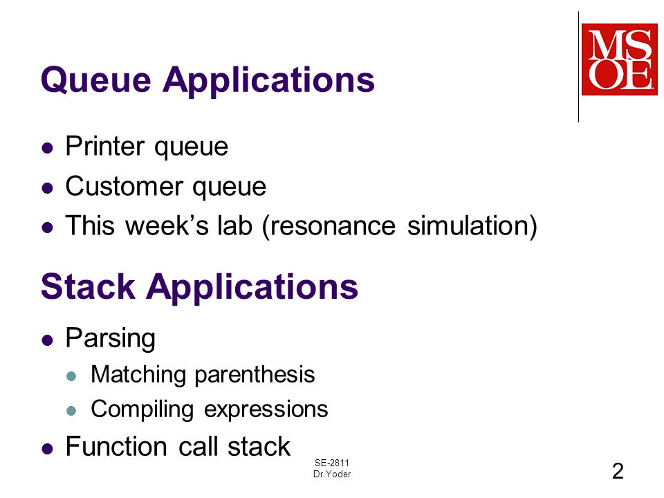 queue applications CS2852 Week 5, Class 2 Today Queue Applications Circular Queue ... queue applications CS2852 Week 5, Class 2 Today Queue Applications Circular Queue ...