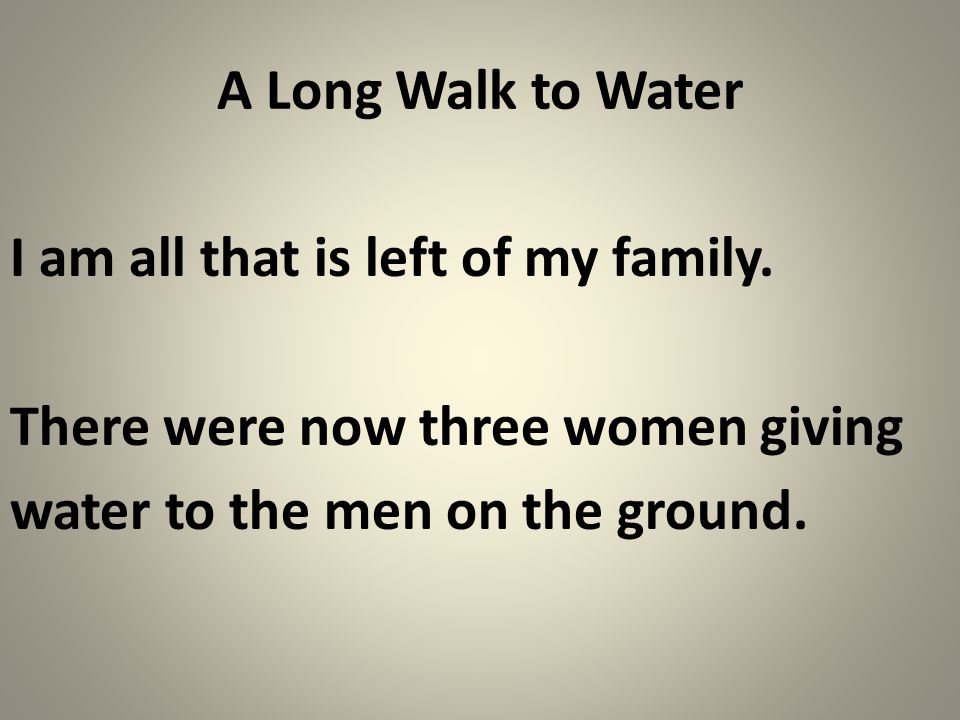 A Long Walk to Water I am all that is left of my family.