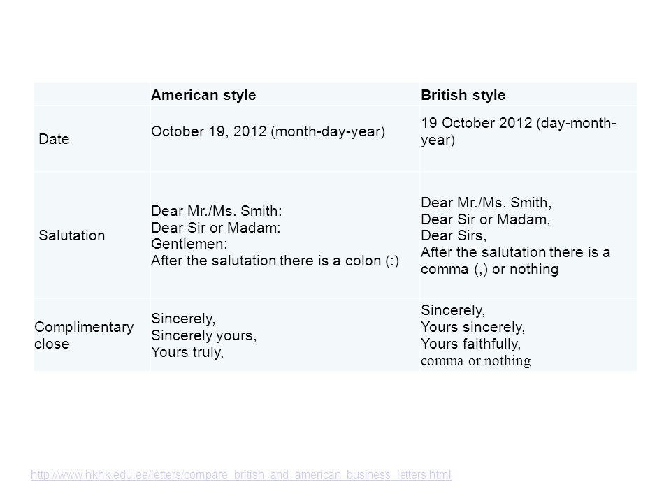Cover letter american style