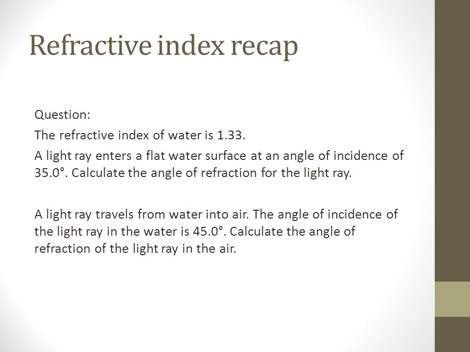 Lasers And Optics Lo To Be Able Calculate The Refractive Index 3 Refractive Index