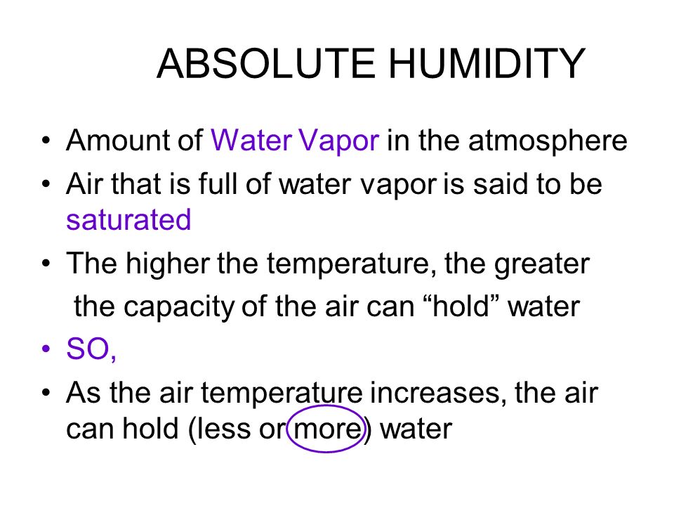 absolute humidity amount of water vapor in the atmosphere