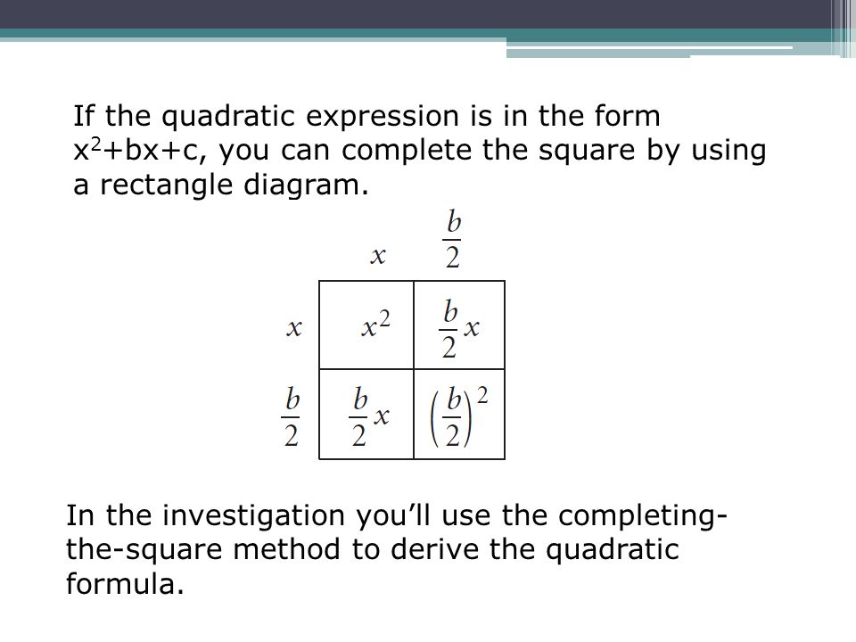 To Study The Derivation Of Quadratic Formula Learn Use If The Quadratic Expression Is In Form X 2 Bx C You