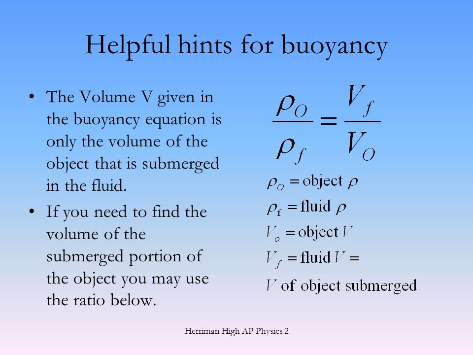 Herriman High Ap Physics 2 Chapter 9 Solids And Fluids Ppt Download Herriman High Ap Physics 2 Helpful Hints For Buoyancy The Volume V Given In