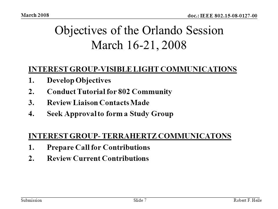 doc.: IEEE Submission March 2008 Robert F.