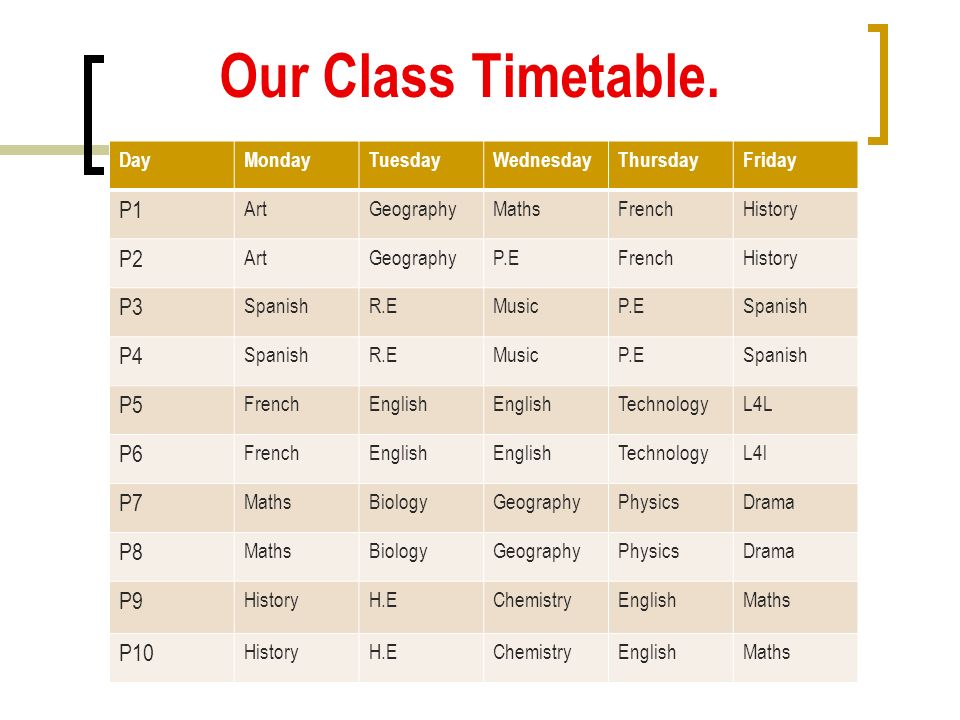 Our Class Timetable.