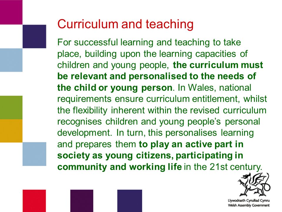 For successful learning and teaching to take place, building upon the learning capacities of children and young people, the curriculum must be relevant and personalised to the needs of the child or young person.