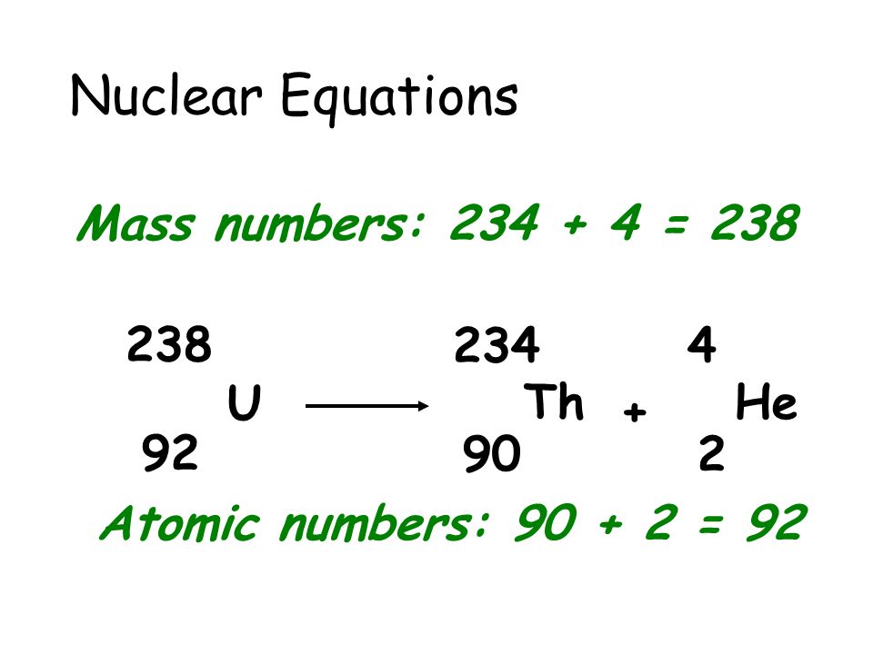 Page 63 Nuclear Equations Are Balanced When The 4 Nuclear Equations 238 92 U 2 He 234 90 Th Mass Numbers Atomic