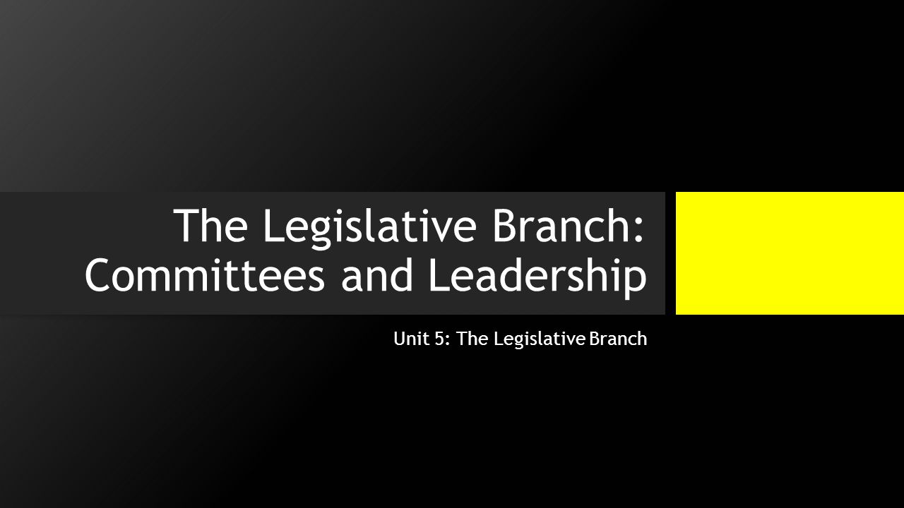 The Legislative Branch: Committees and Leadership Unit 5: The Legislative Branch