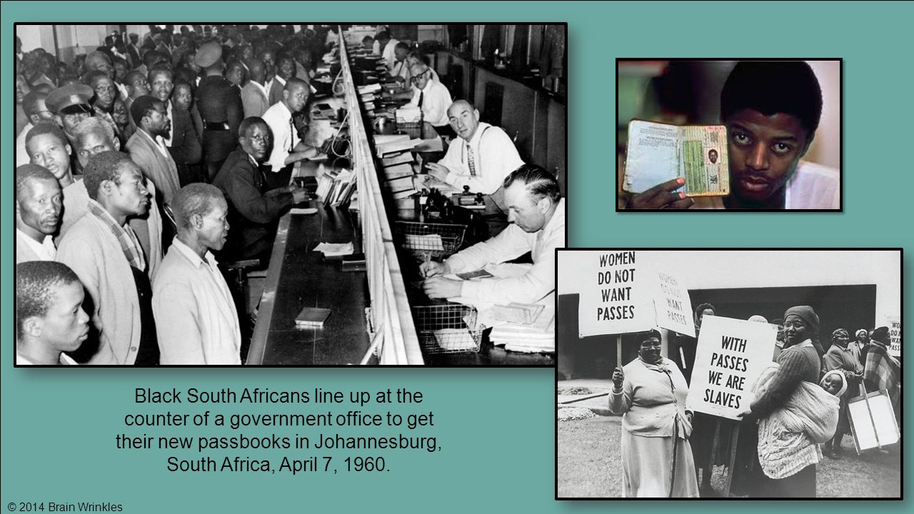 Black South Africans line up at the counter of a government office to get their new passbooks in Johannesburg, South Africa, April 7, 1960.