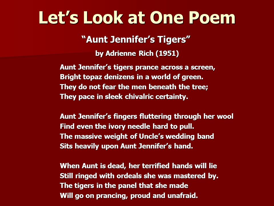 aunt jennifer s tigers by adrienne aunt jennifer s tigers by adrienne