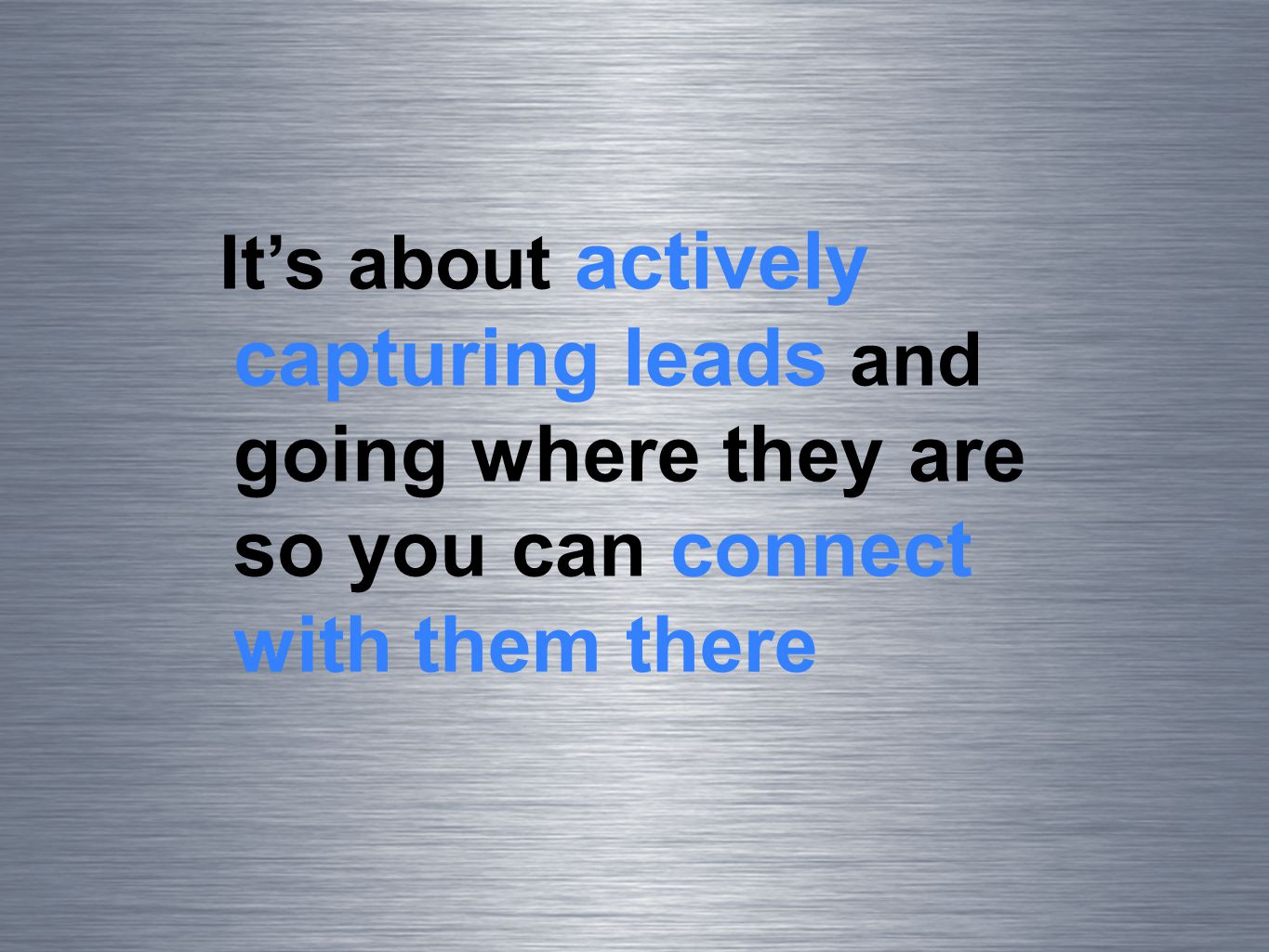 Its about actively capturing leads and going where they are so you can connect with them there