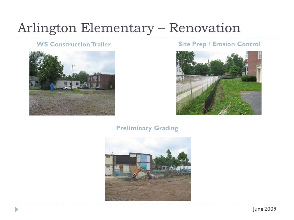 Arlington Elementary – Renovation WS Construction Trailer Site Prep / Erosion Control June 2009 Preliminary Grading