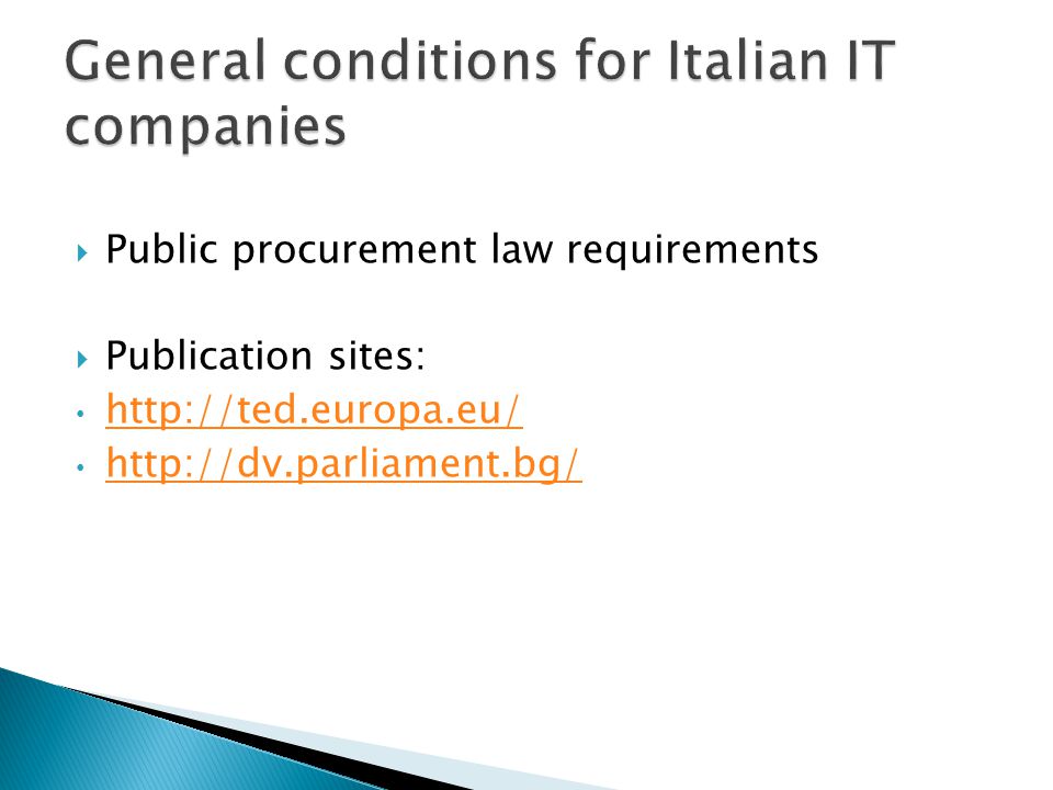 Public procurement law requirements Publication sites: