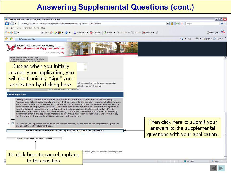 Answering Supplemental Questions (cont.)