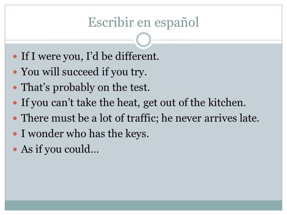 Escribir en español If I were you, Id be different.