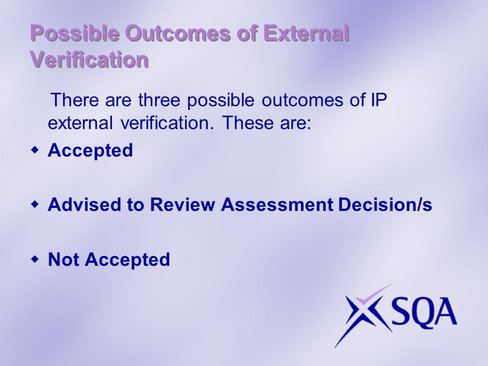 Possible Outcomes of External Verification There are three possible outcomes of IP external verification.