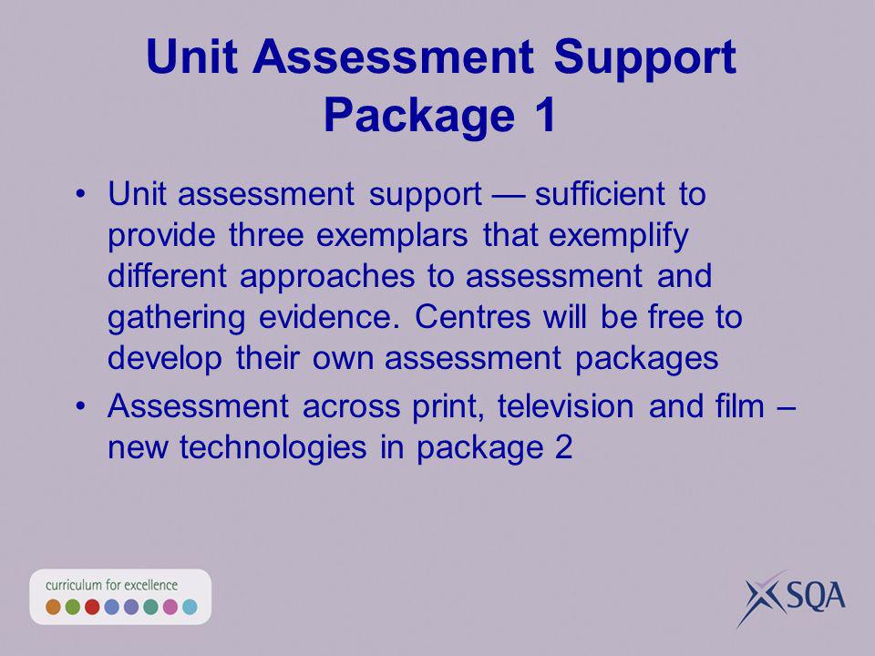 Unit Assessment Support Package 1 Unit assessment support sufficient to provide three exemplars that exemplify different approaches to assessment and gathering evidence.