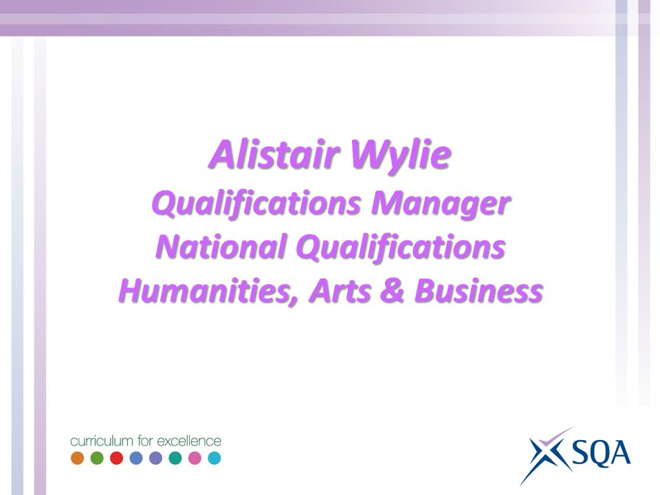 Alistair Wylie Qualifications Manager National Qualifications Humanities, Arts & Business