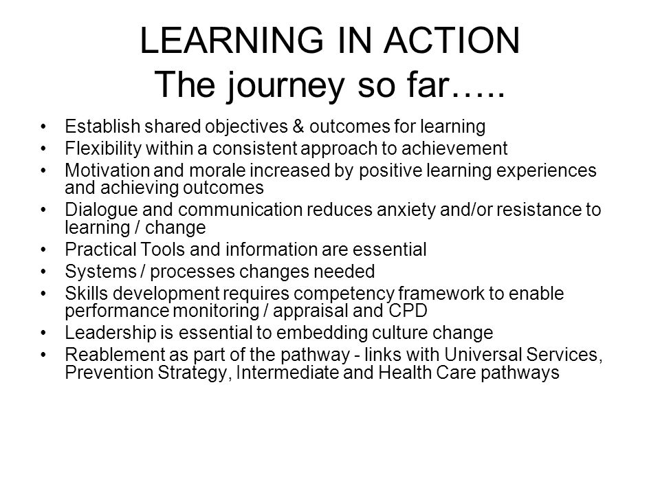 LEARNING IN ACTION The journey so far…..