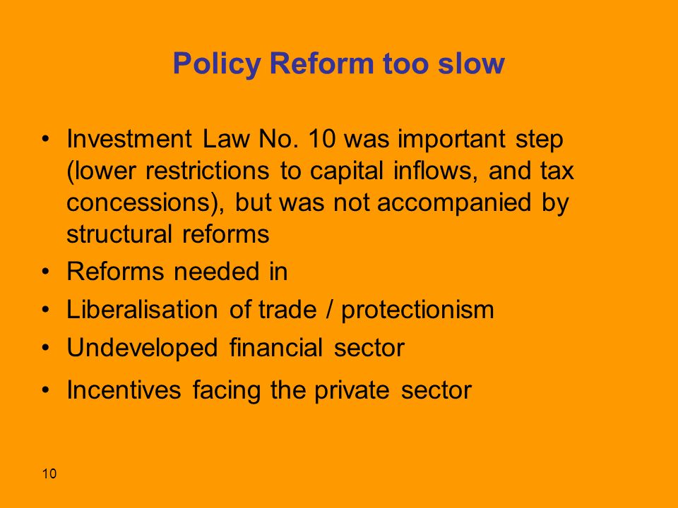 10 Policy Reform too slow Investment Law No.