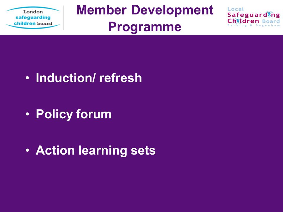 12 Member Development Programme Induction/ refresh Policy forum Action learning sets