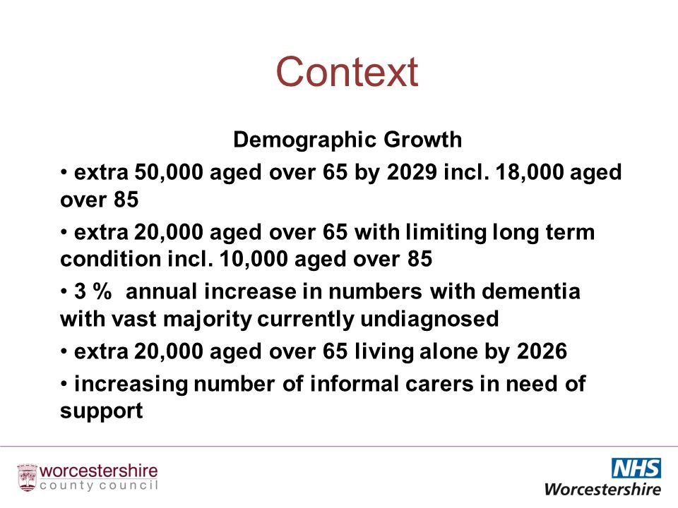 Context Demographic Growth extra 50,000 aged over 65 by 2029 incl.