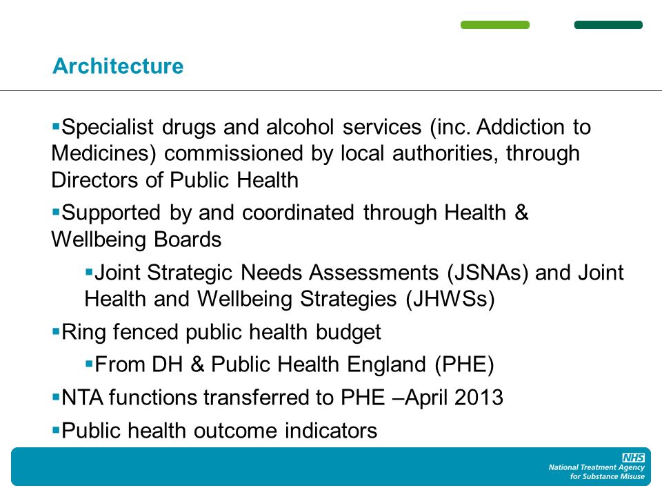 12 Architecture Specialist drugs and alcohol services (inc.