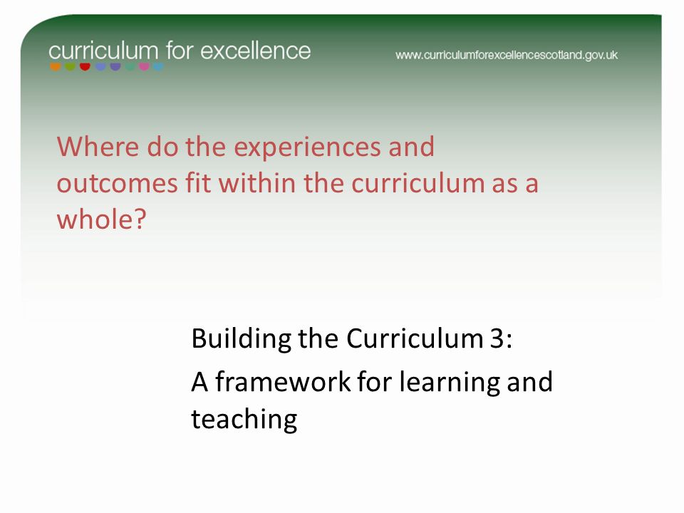 Where do the experiences and outcomes fit within the curriculum as a whole.