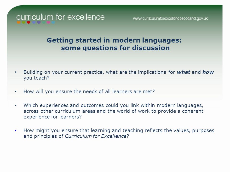 Getting started in modern languages: some questions for discussion Building on your current practice, what are the implications for what and how you teach.