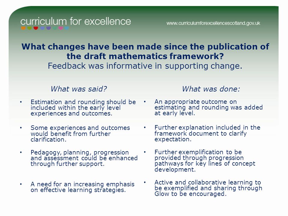 What changes have been made since the publication of the draft mathematics framework.