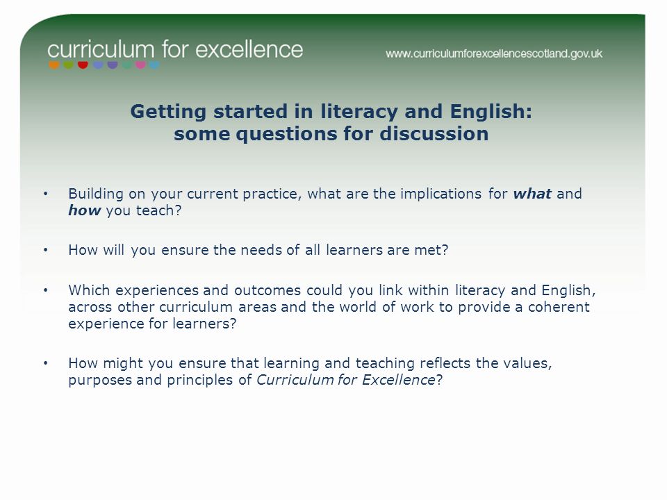 Getting started in literacy and English: some questions for discussion Building on your current practice, what are the implications for what and how you teach.