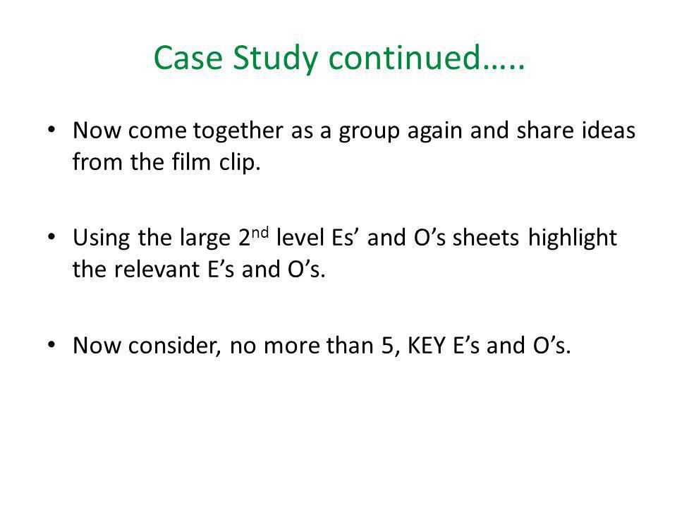 Case Study continued….. Now come together as a group again and share ideas from the film clip.