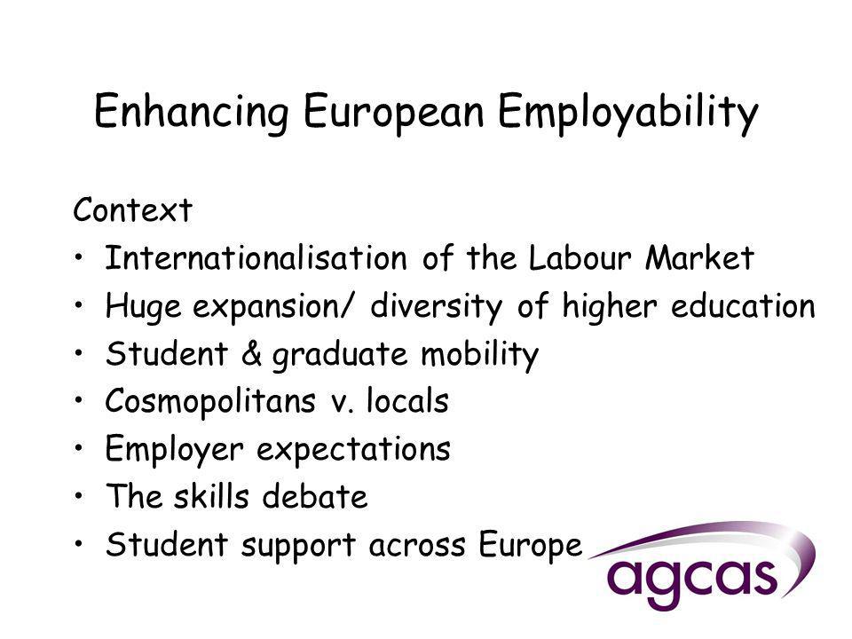 Enhancing European Employability Context Internationalisation of the Labour Market Huge expansion/ diversity of higher education Student & graduate mobility Cosmopolitans v.