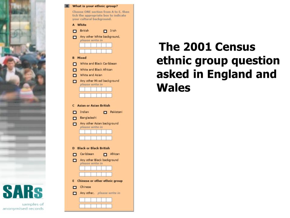 The 2001 Census ethnic group question asked in England and Wales
