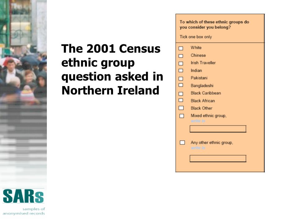 The 2001 Census ethnic group question asked in Northern Ireland