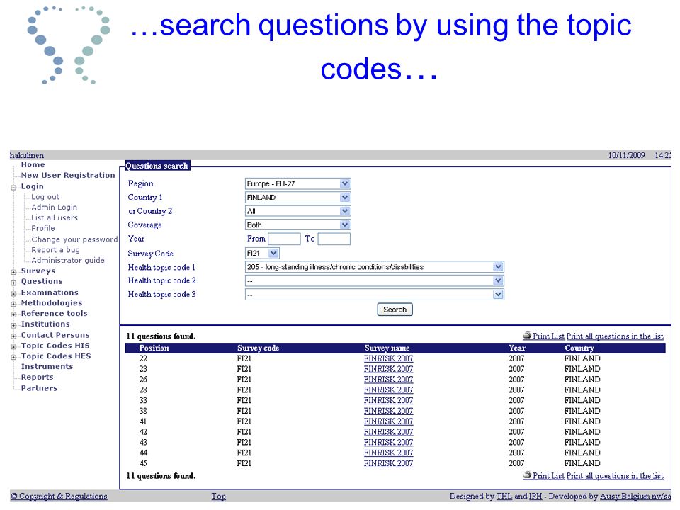 …search questions by using the topic codes …