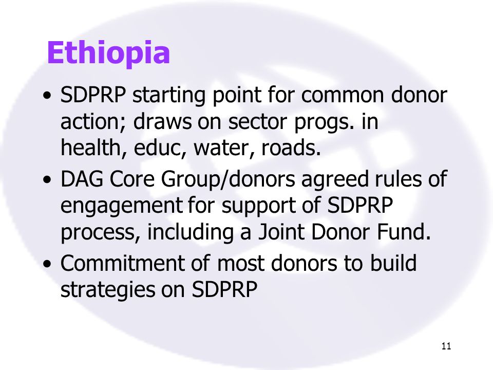 11 SDPRP starting point for common donor action; draws on sector progs.