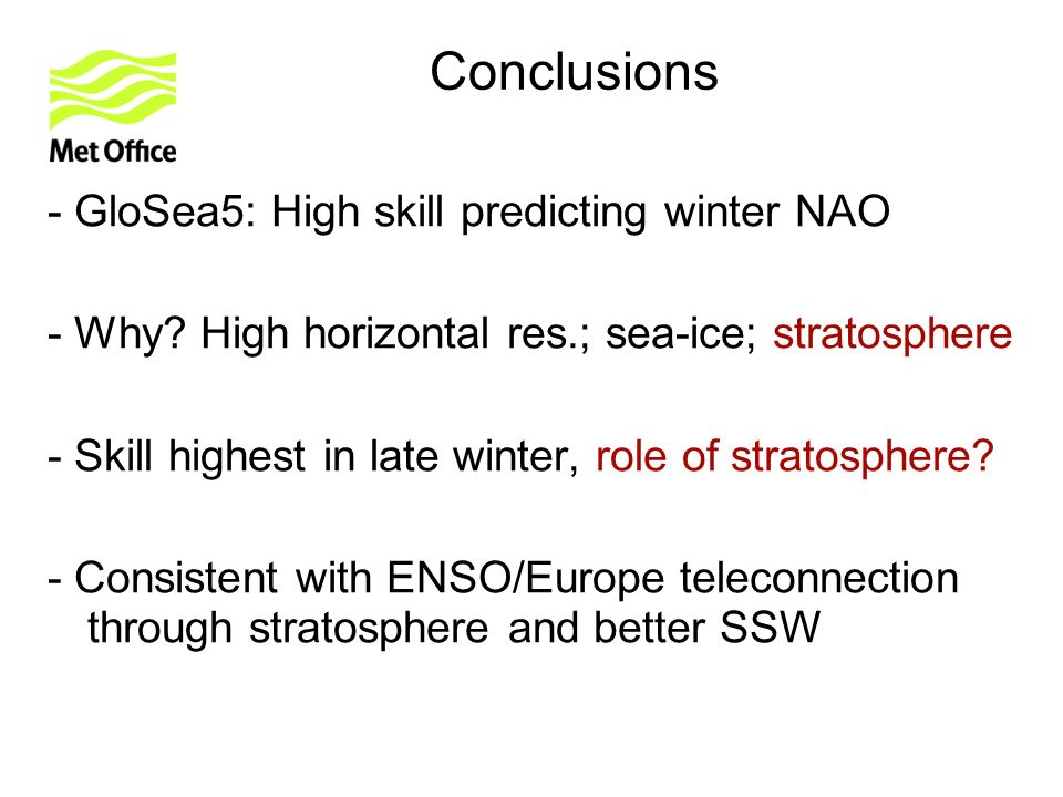 Conclusions - GloSea5: High skill predicting winter NAO - Why.
