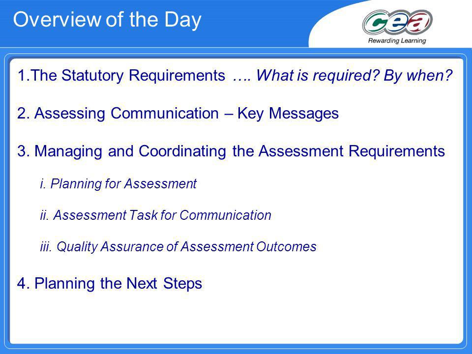 Overview of the Day 1.The Statutory Requirements ….