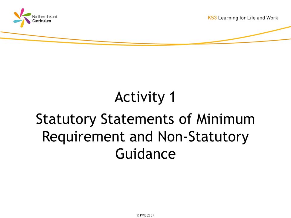 © PMB 2007 Activity 1 Statutory Statements of Minimum Requirement and Non-Statutory Guidance