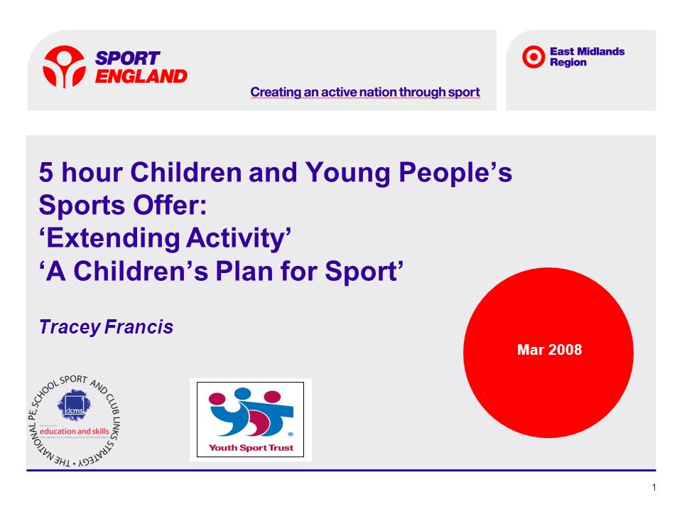 Spotlight text 1 5 hour Children and Young Peoples Sports Offer: Extending Activity A Childrens Plan for Sport Tracey Francis Mar 2008