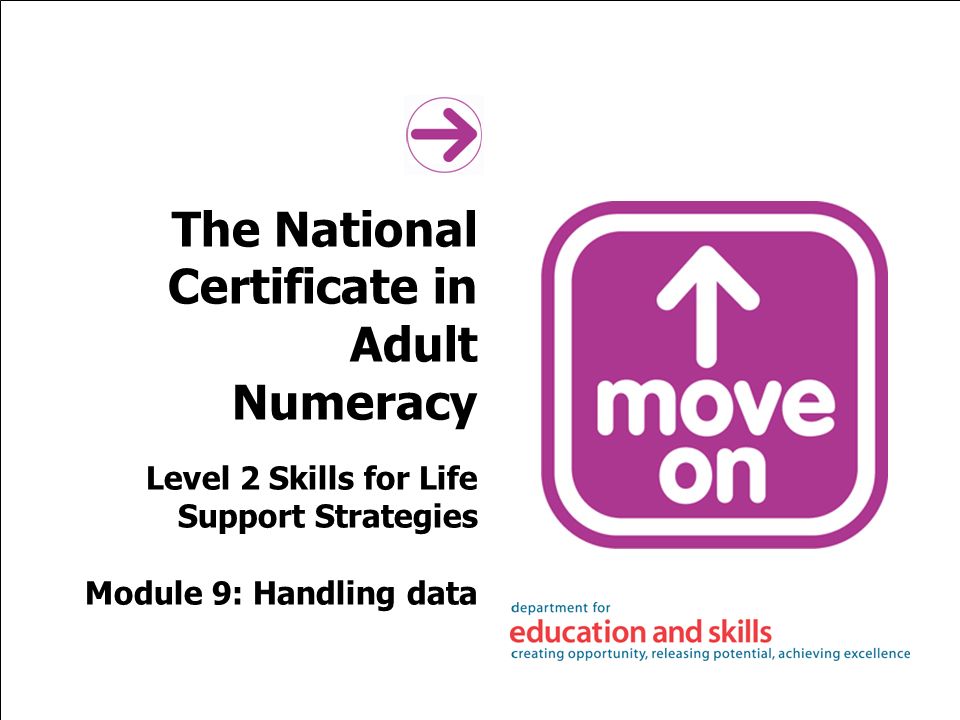 The National Certificate in Adult Numeracy Level 2 Skills for Life Support Strategies Module 9: Handling data